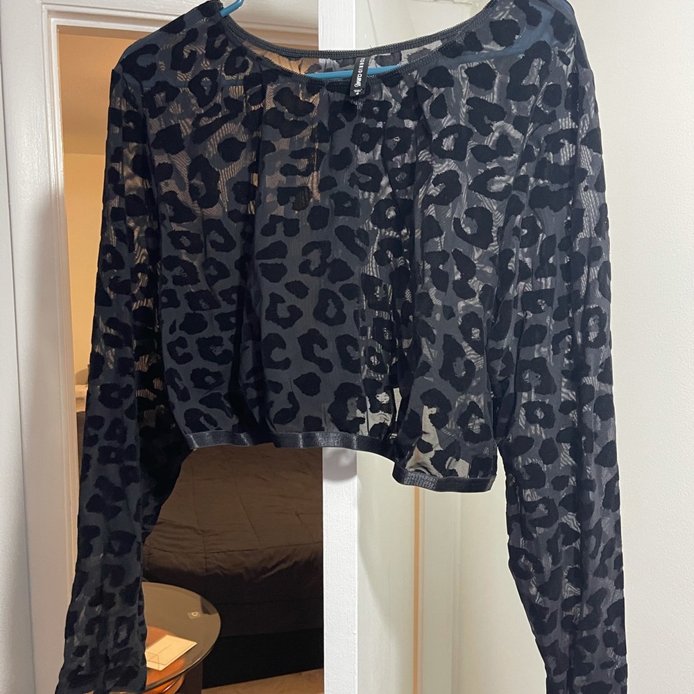 Torrid see through black leopard crop top